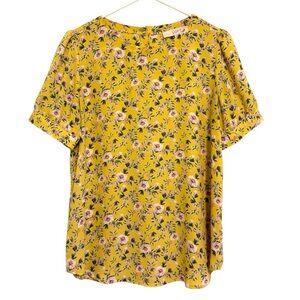 2/$30 LOFT - Yellow Floral Print Short Sleeve Blouse Size Small